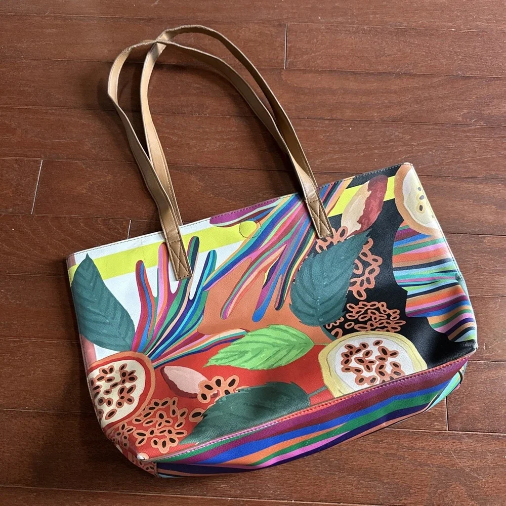 Natura Reversible‎ Vibrant Multi-Color Floral Tote Shopper Satchel Bag